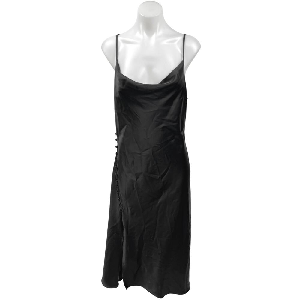 Zara Black Silk Satin Sleeveless Cami Camisole Cowl Neck Midi Tank Slip Dress L